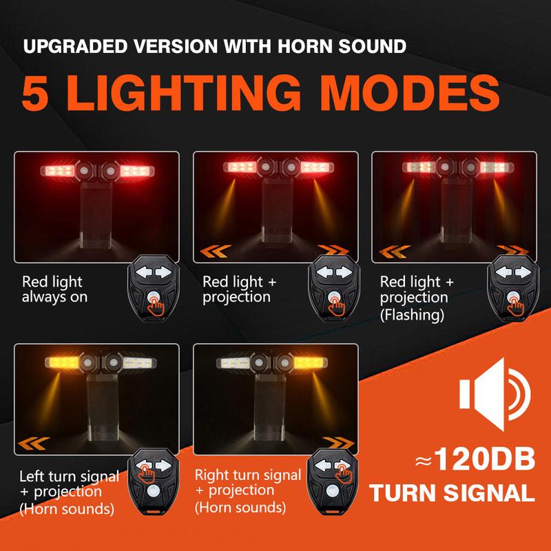 1/ 2Sets Bicycle Remote Control Taillight Projection Riding Light USB Bike Light Wireless Night Light Turn Signal Safety Lamp