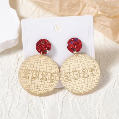 Ladies' Fashion Geometric Circular Number 2025 New Year's Eve Earhook Earrings