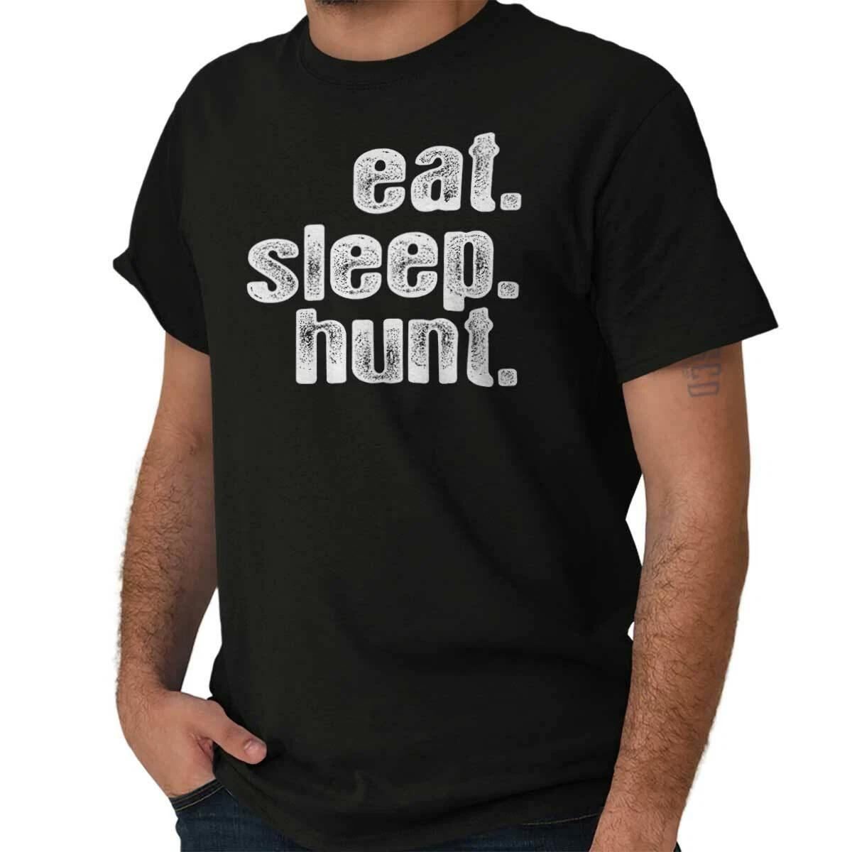 Funny Hunting Eat Sleep Hunt Hunter Gift Womens or Mens Crewneck T Shirt Tee XS