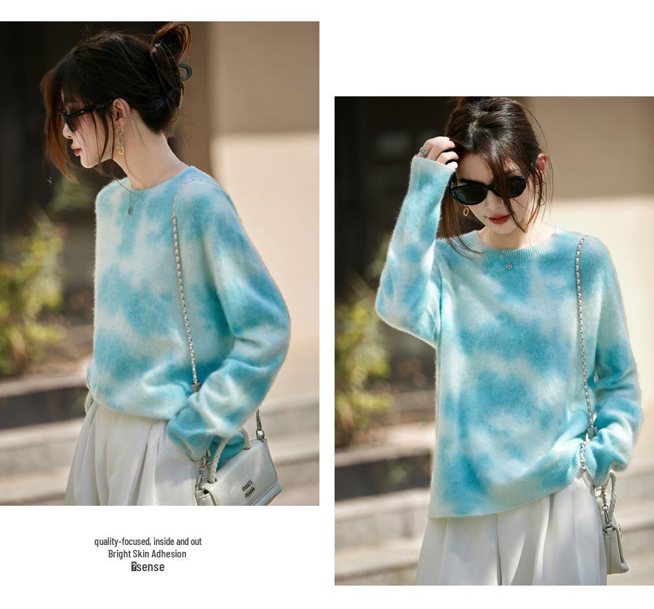 Retro Gradient Wool-Cashmere Women's Brushed Knit Sweater - Autumn/Winter Loose Long Sleeve Top