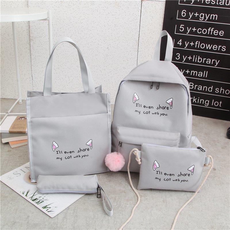 4Pcs/set Middle and High School Campus Student Schoolbag Four-piece Korean Version Ins Style Student Backpack Oxford Cloth Anti-splashing Backpack