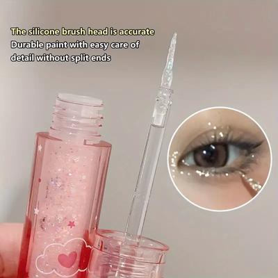 Pearly Glitter Liquid Eyeshadow Stick Long-lasting Lustrous Dewy Finish Light Pink Coral Shade Brightening Skin Tone Face Highlighter Stick