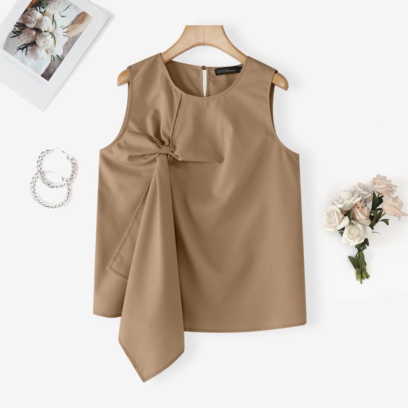 

ZANZEA Женские повседневные свободные летние майки без рукавов с круглым вырезом 5XL хаки