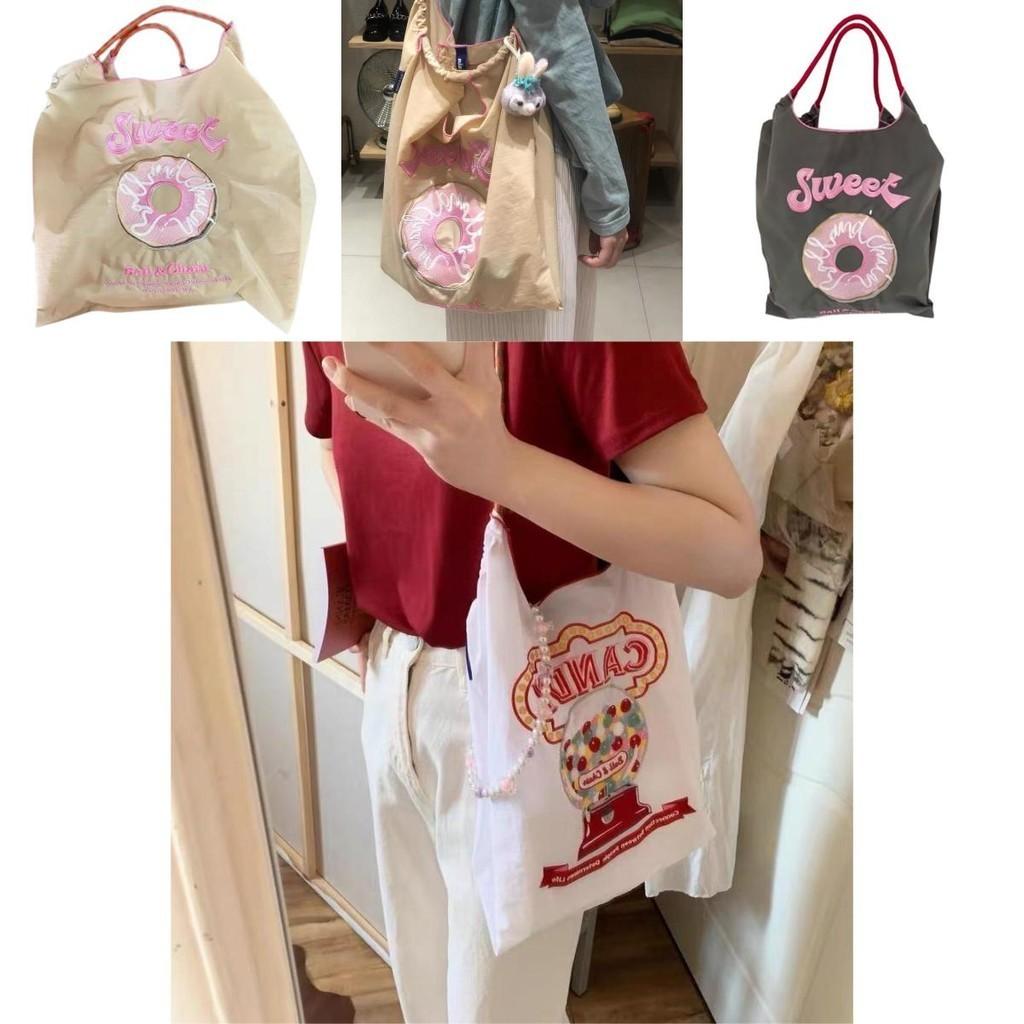Borsa Tote da Shopping Ricamata con Catena a Palline Giapponese in Tessuto Oxford