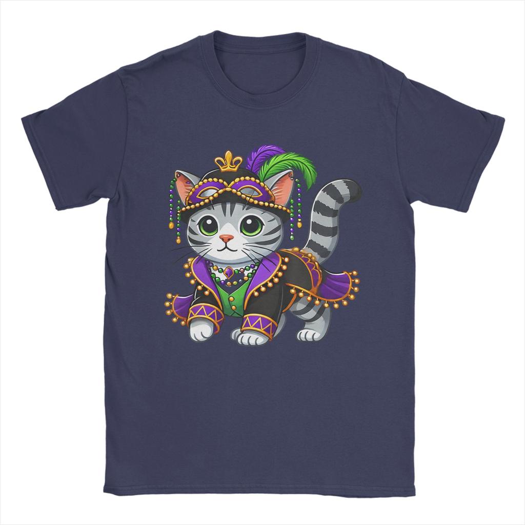 Unisex T-Shirt Mardi Gras Katze Großartig Reines Baumwoll-T-Shirts Kurzarm T-Shirt Rundhals Kleidung Drucken