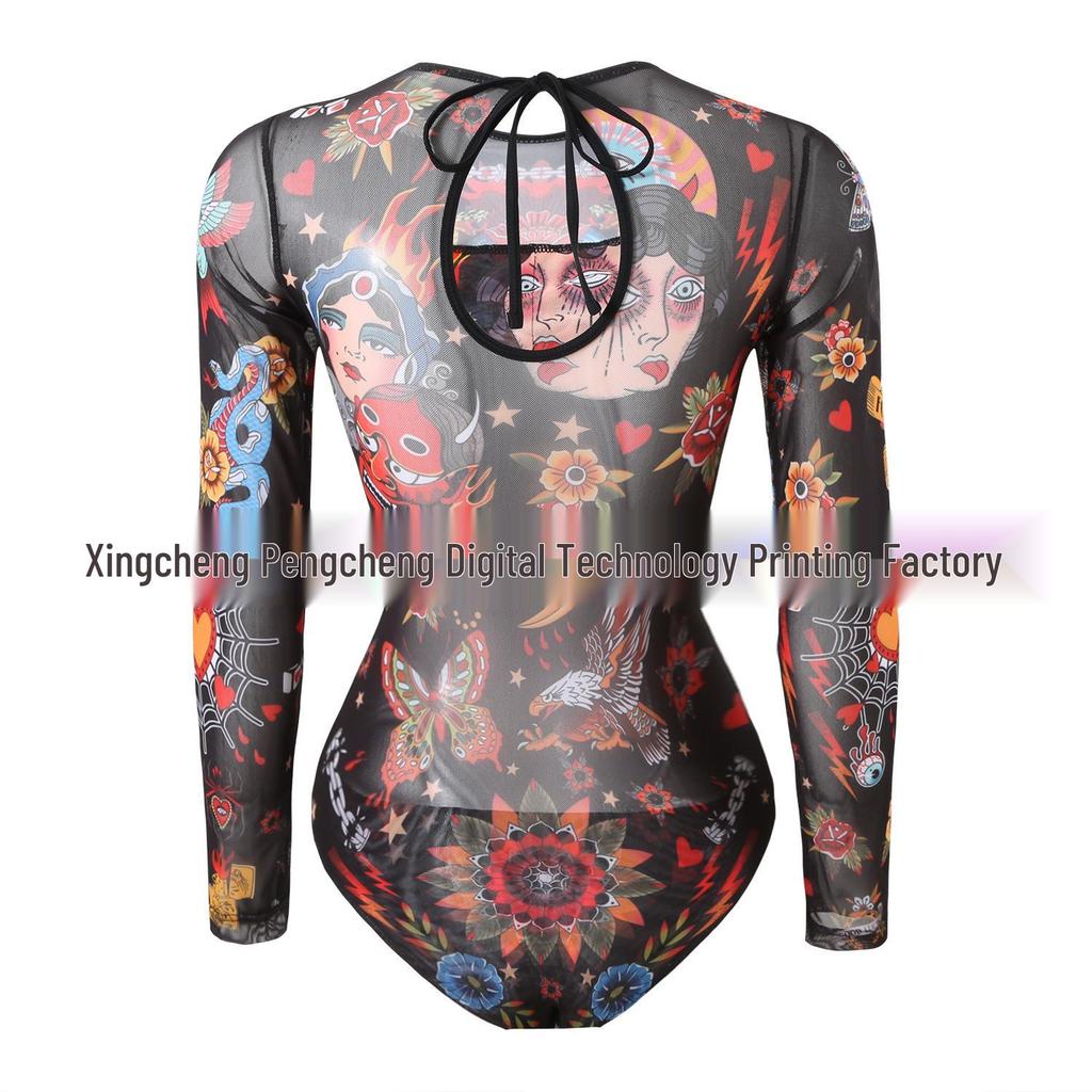 Women's Three-Piece Set: One-Piece Long-Sleeved Sun Protection Swimsuit with Mesh Long Pants