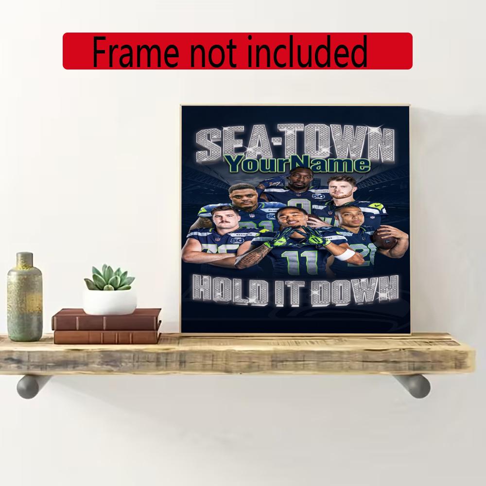 Seattle Seahawks Personalized Text Diamond Painting Round Diamond Mosaic Rhinestones Diamond Embroidery Craft Kit Wall Decor Without Frame