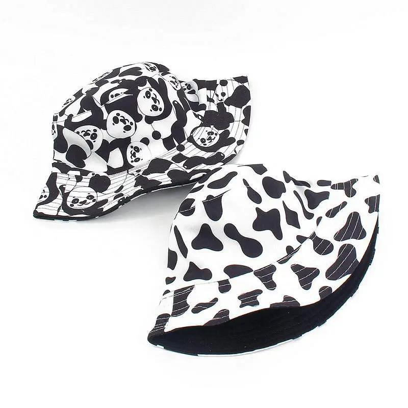 Cow Double-Sided Black and White Cow Panda Zebra Pattern Bucket Hat Women's Summer Double-Sided Hat
