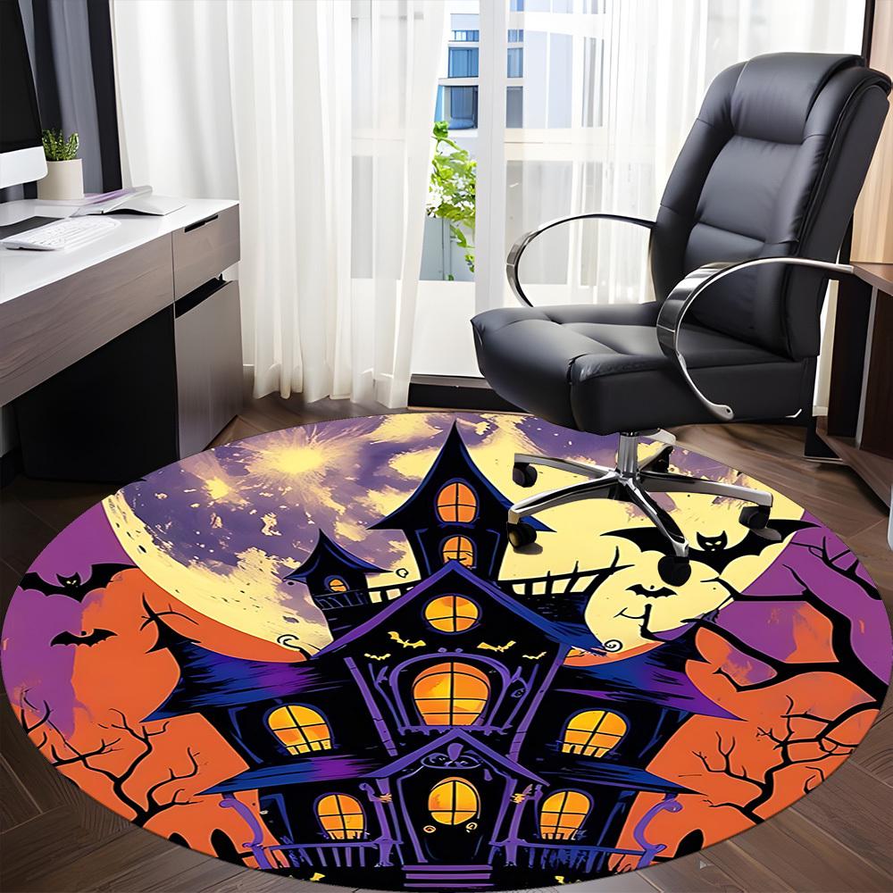 1pc Haunted House Halloween Office Round Area Rug, Under Office Chairs Bedroom Living Room Home Decor, Room Deco, Available in Various Sizes