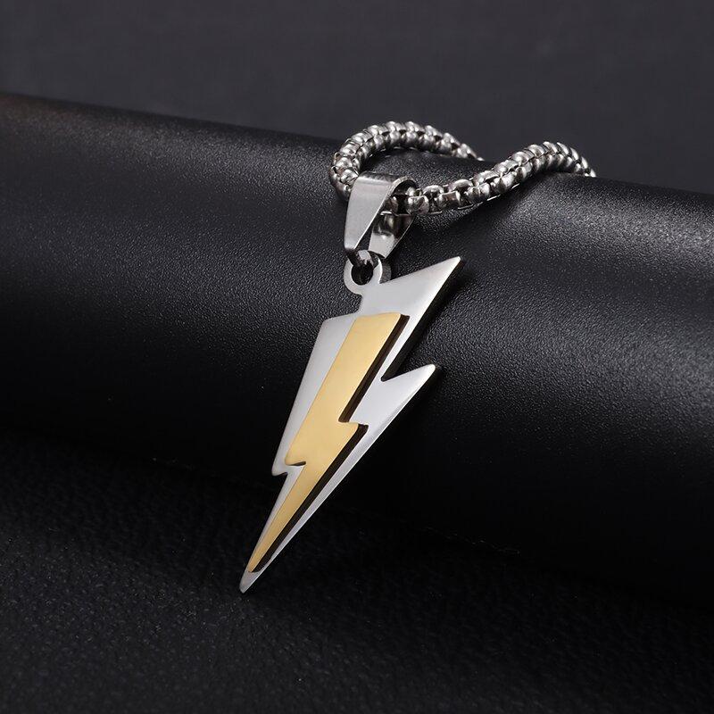 Stainless Steel Delicate Double Layer Lightning Pendant Necklace Men Women Punk Hip Hop Rock Party Jewelry Gifts