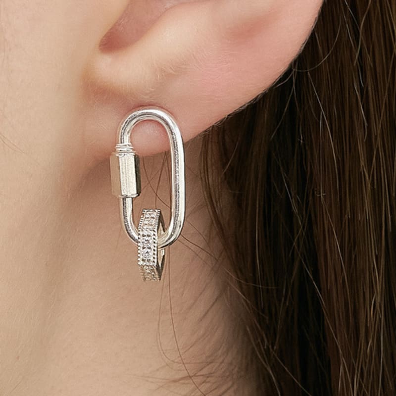UNI.J [Cotidiano]Link Hexagon Silver Earring Ie403