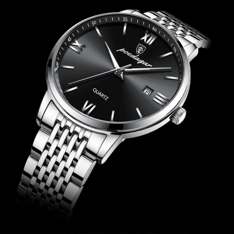 POEDAGAR Luxury Sports Men's Wristwatch Stainless Steel Waterproof Date Watch High Quality Casual Fashion Quartz Watches