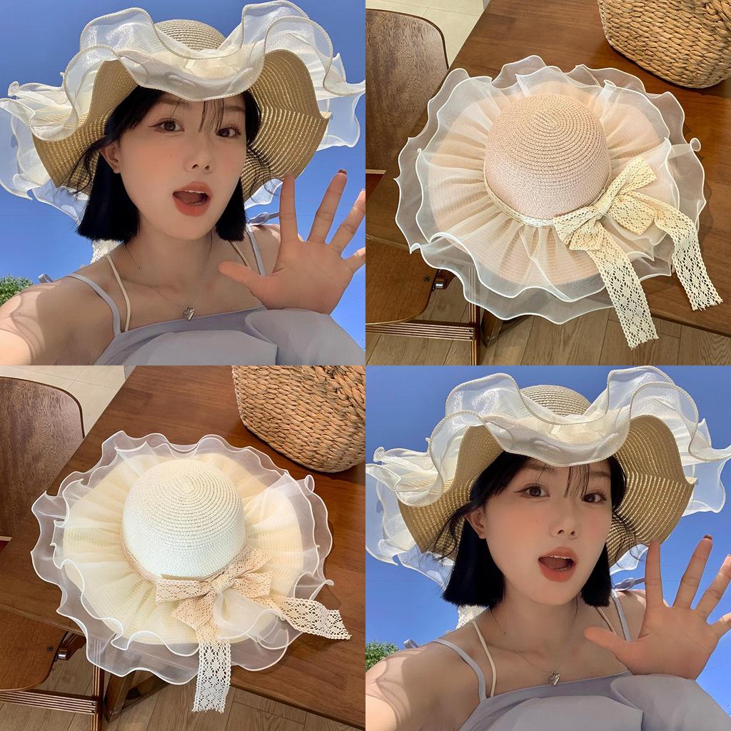 Trendy Women's Summer Straw Hat With Embroidered French Lace And Uv Protection