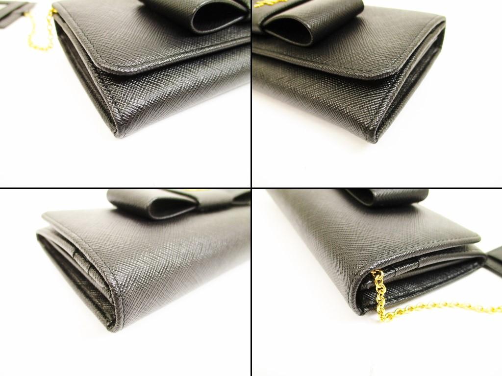 Authentic PRADA Saffiano Leather Ribbon Black Bifold Long Wallet Purse #6264 Refurbished