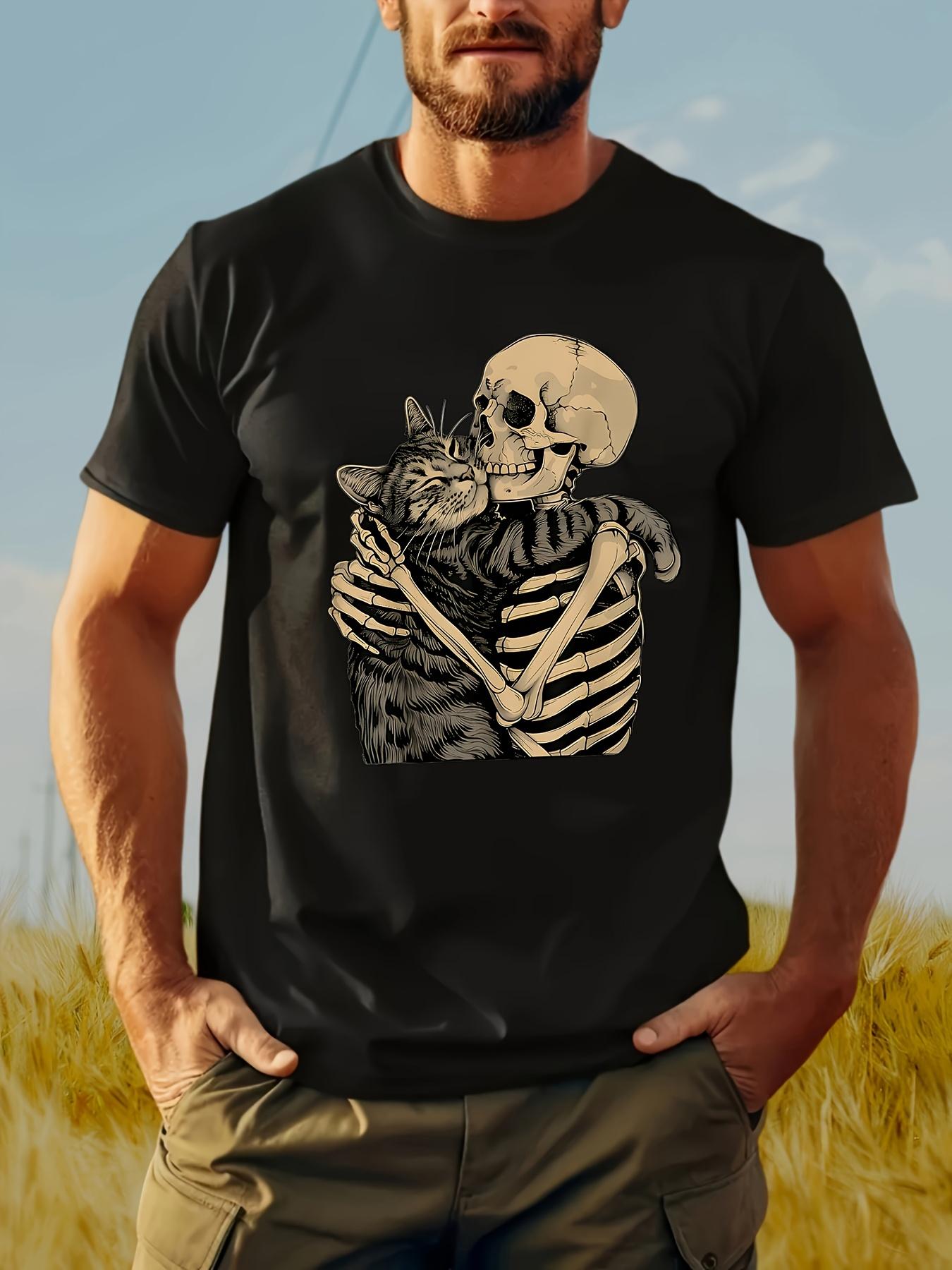 

Local1pc Skeleton & Cat Graphic T-shirt - Cotton S