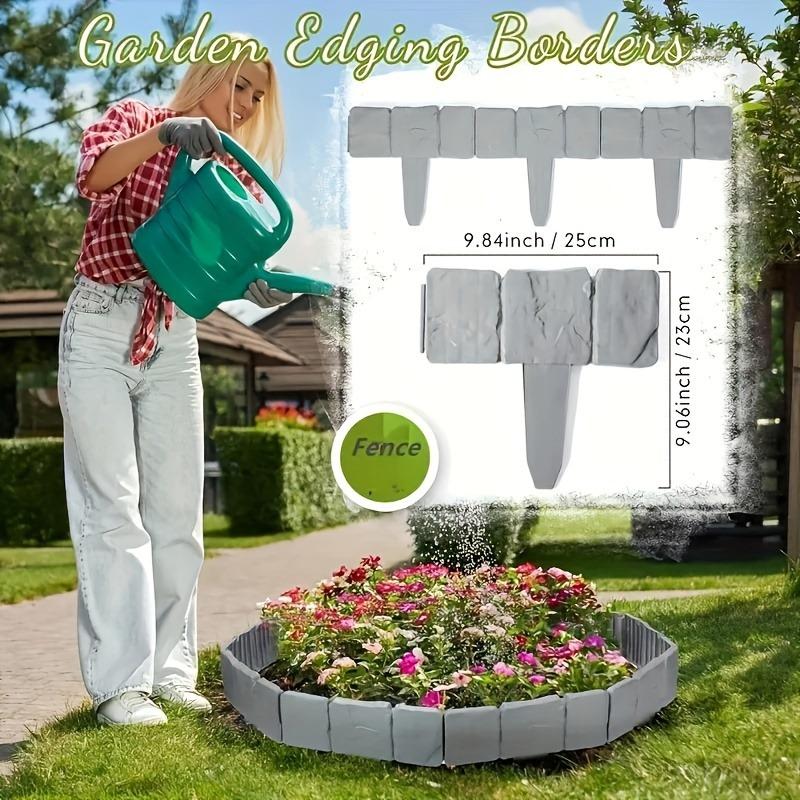 8/12/16pcs Garden Landscape Edging Borders Insert Plastic Imitation Stone Effect Fence DIY Lightweight for Outdoor Patio Balcony Yard