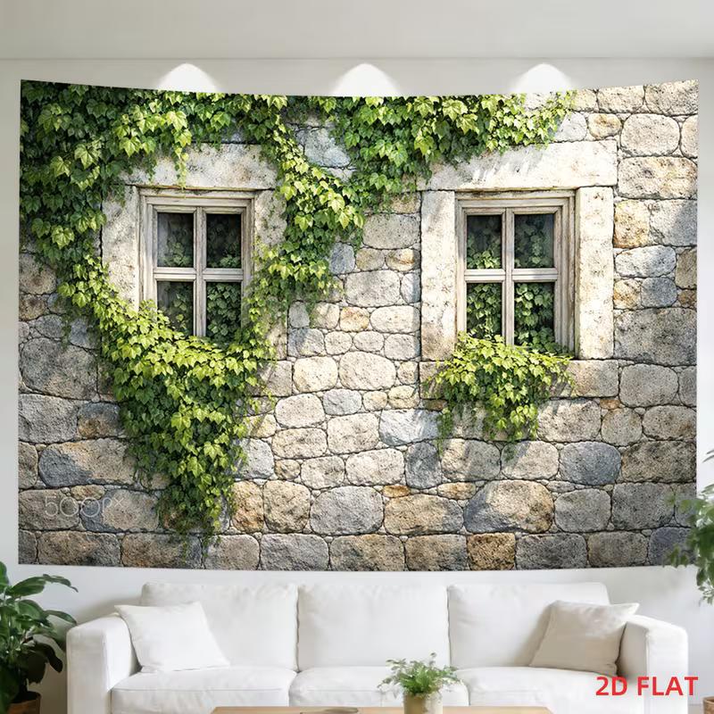 2D Green Climber Stone Facade Bedroom Tapestry