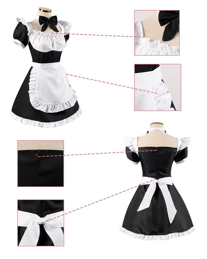 Perucă de cosplay Goto Hitori, inclusă ținută de servitoare Doujin Gothic Lolita Moe Bocchizarock, set costum de cosplay Hitori, perucă de servitoare [produse asemănătoare zeilor] 7 piese