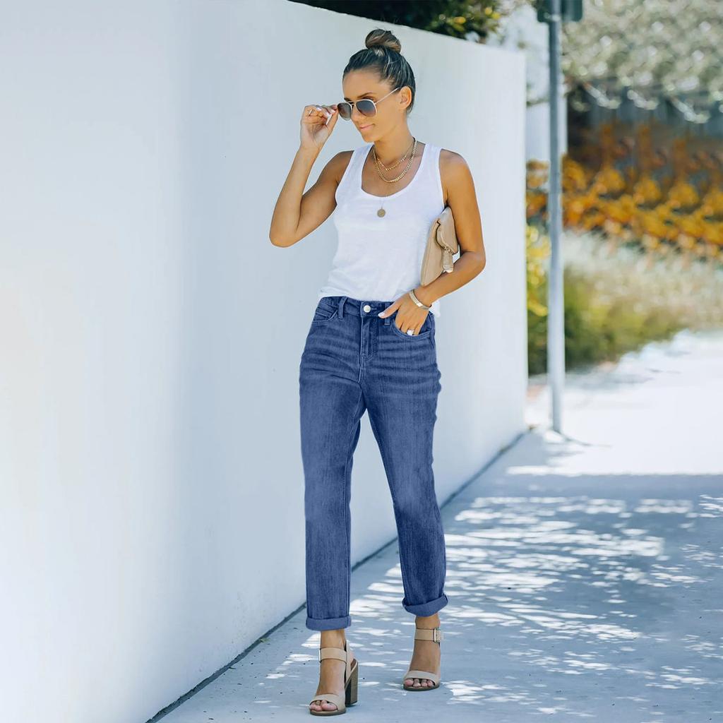 Women's Denim Classic Versatile High Waist Fashionable Trousers