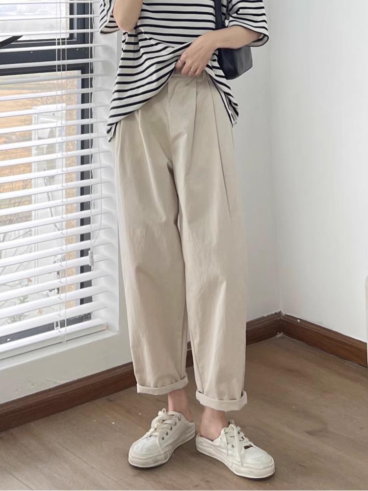 

Spring 2025 Maternity Wide-Leg Dad Pants - Non-Constricting Waist, Casual Straight Leg for Spring and Summer. Large [110-135 lbs] брудно-білий