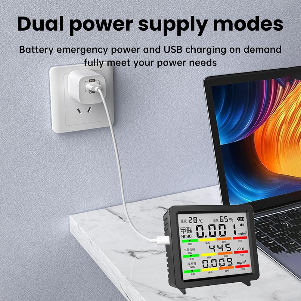 5 in 1 air quality detector Temperature Humidity Gauge Meter Monitor CO2,HCHO,TVOC formaldehyde volatile carbon dioxide tester