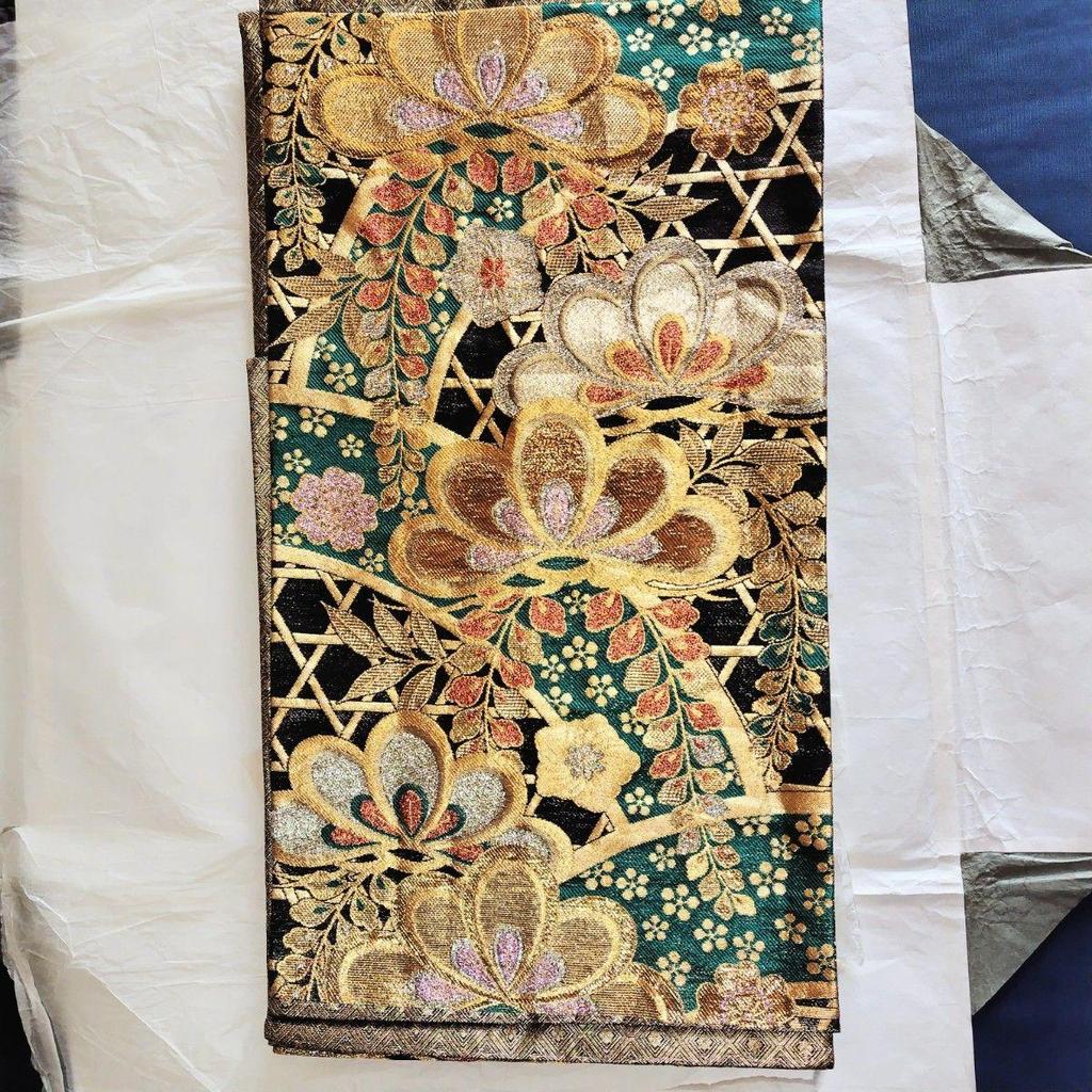 Used Nishijin-ori pure silk fukuro obi for furisode