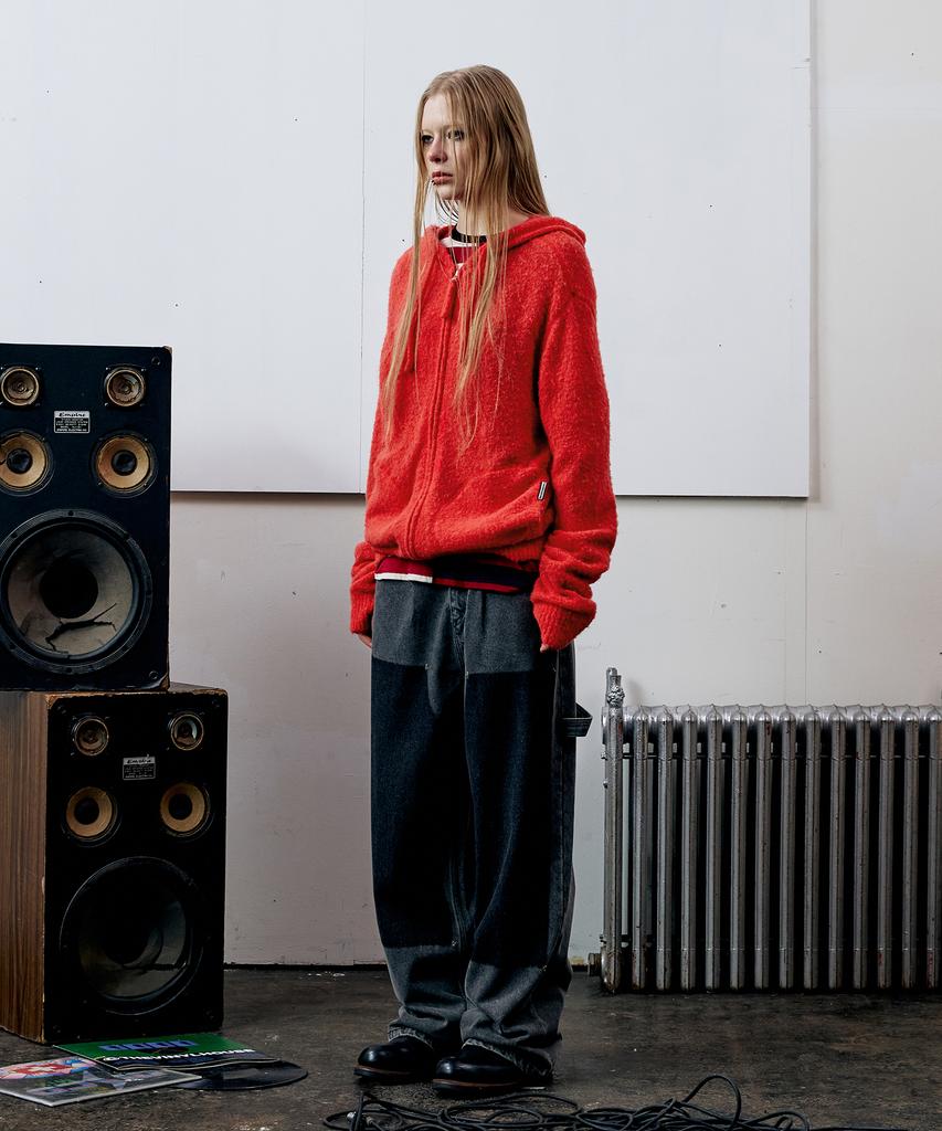 Thevinylhouse Round Pocket Knit Zip-Up Red