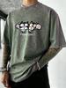 Found You Cartoon Cats Print Men Washed T Shirts Casual Hip Hop Sportswear Man Running Short Sleeves Multicolor Cotton TShirt