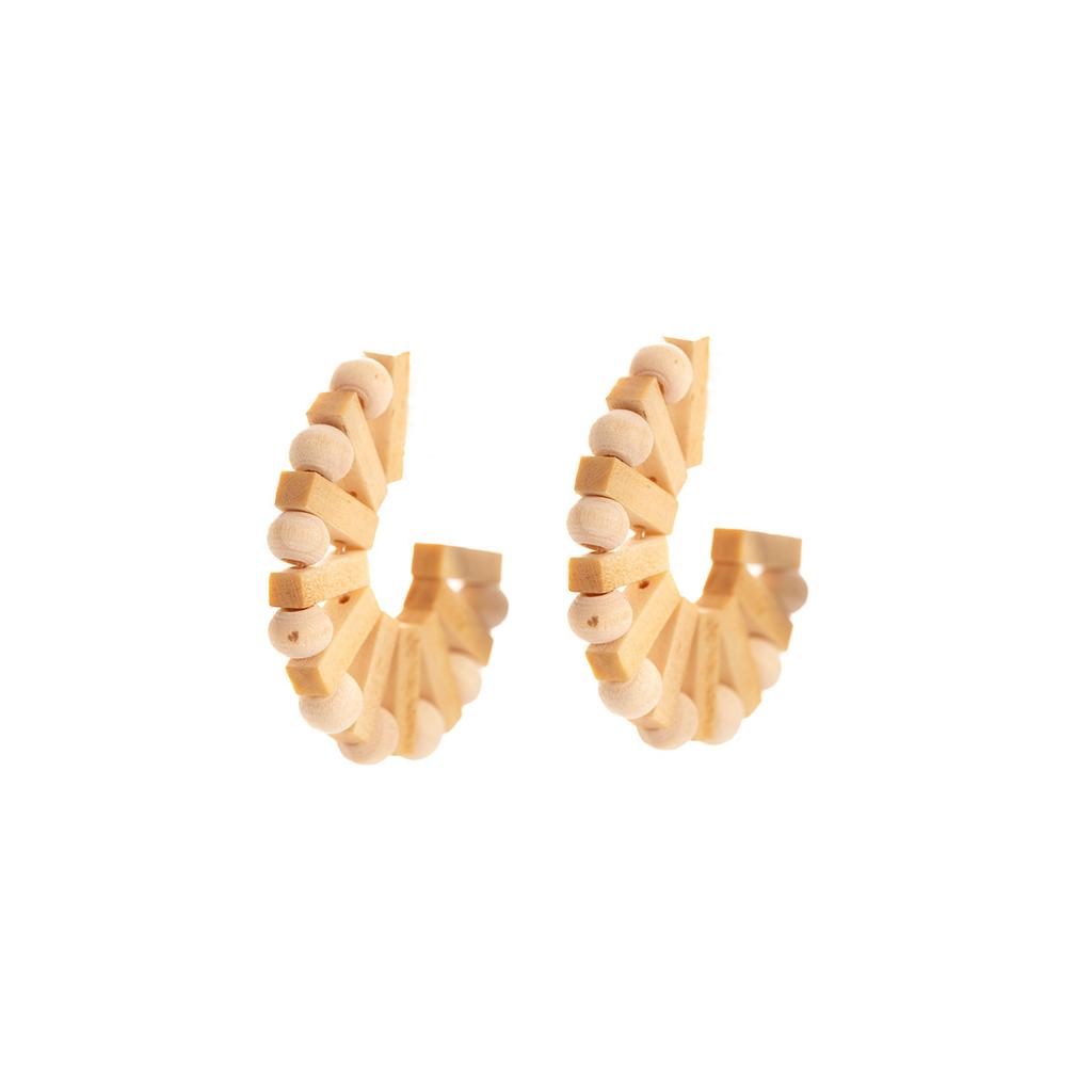 Wooden Minimalist Geometric C-Shaped Earrings Women Unique Design Fashion Statement Creative Fan Earrings