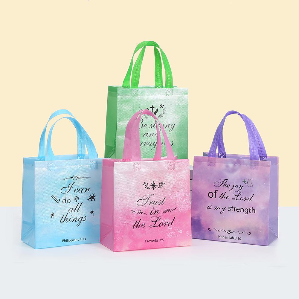 

12/30pcs Gradient Non Woven Tote Bags Laminated Waterproof Shopping Bags Reusable Gift Bags Printed Message Design Party Use 12pcs&22x11x23cm