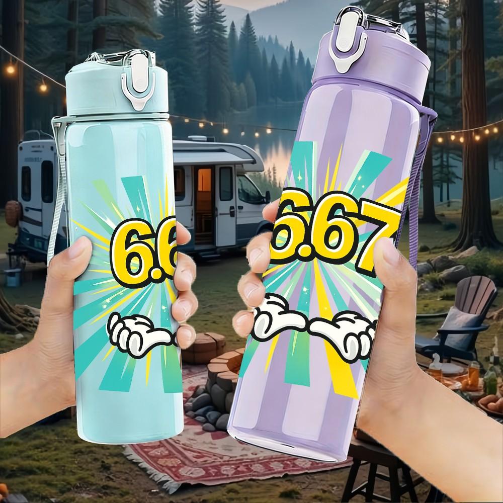 1PC 67 Bright Slogan Number Print 750ml Color Plastic Sports Water Bottle Leakproof Flip Straw Lid Suitable for Sports Office Home Use