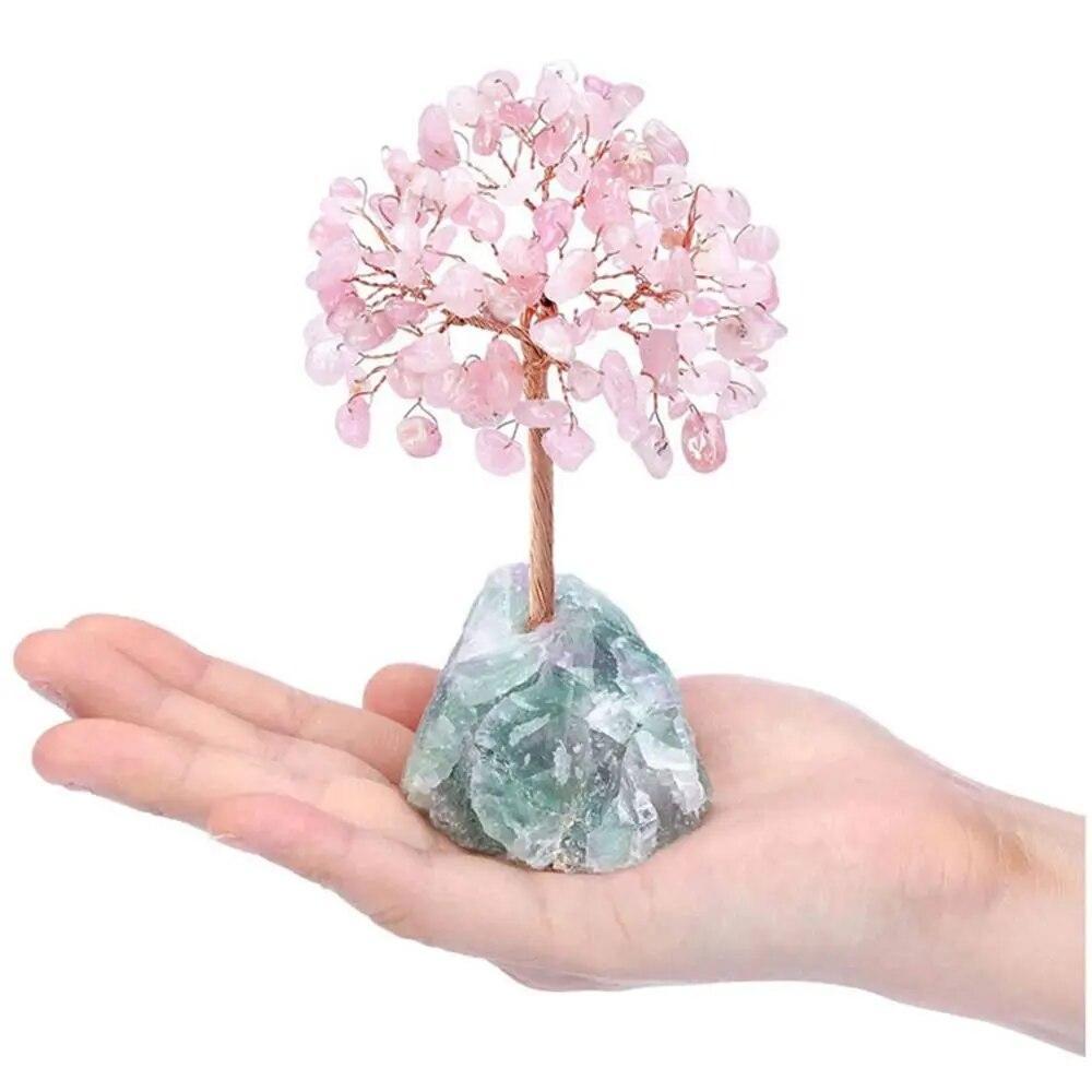 Color Crystal Money Tree Copper Wire Wrapped Agate Fluorite Base Potted Plants Stone Crafts Gemstone Reiki Chakra Feng Shui Tree