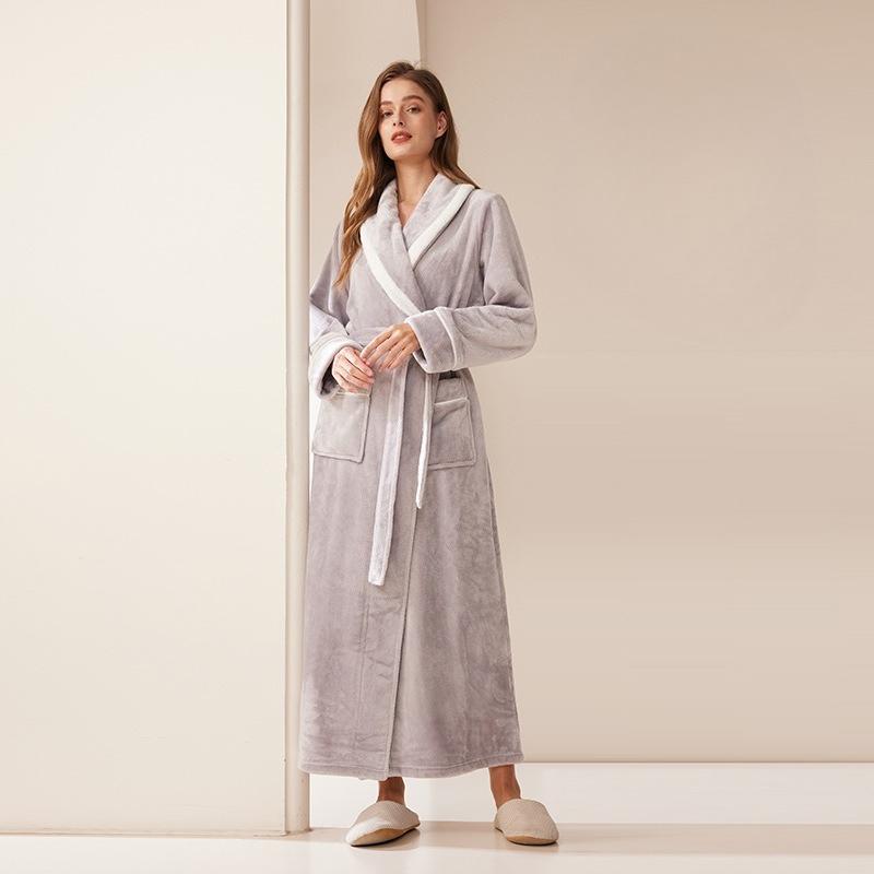Shawl Collar Robes for Men Full Length Fleece Plush Bathrobes Soft Spa House Coat with Pockets Fluffy Spa Robes Unisex Winter Cozy Warm Spa Long Robe