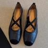 Super soft lambskin~ Retro French single shoes women's flat ballet shoes shallow mouth evening shoes cross belt Mary Jane shoes