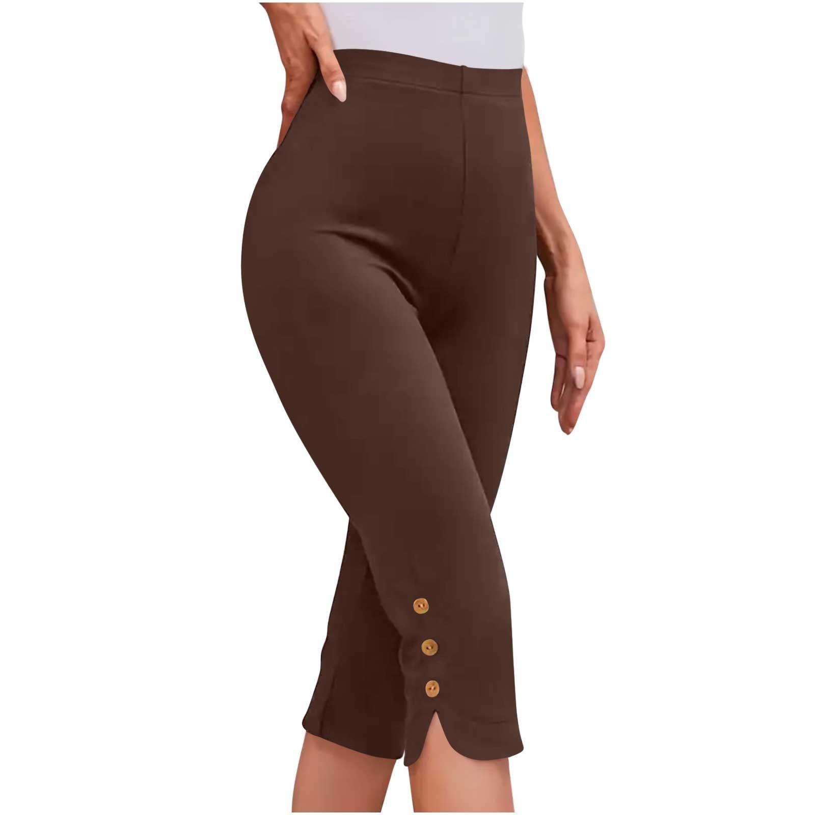 

Women s Cropped Pants with Gold Buttons, High Waist Casual Trousers, 7 Colors Available 3XL верблюд