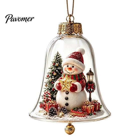 Christmas Gift for Family Friends 3D Bell Ornament, Winter Scene Clear Decoration with Santa Snowman Reindeer Decorative Spheres Angel Tree