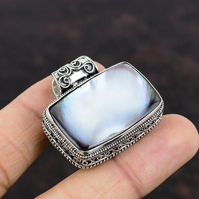 Black Mother Of Pearl Pendant Vintage Pendant Handmade Statement Jewelry 925 Sterling Silver Pendant Beautiful Gemstone Jewelry Gift For Her