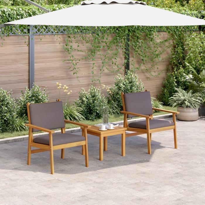 Chaises de jardin vidaXL 2 pcs avec coussins en bois d'acacia massif 4106580