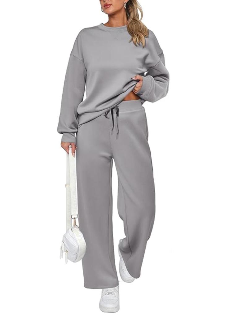 2025 Women's Two-Piece Knit Set: Long-Sleeve Top & Wide-Leg Pants