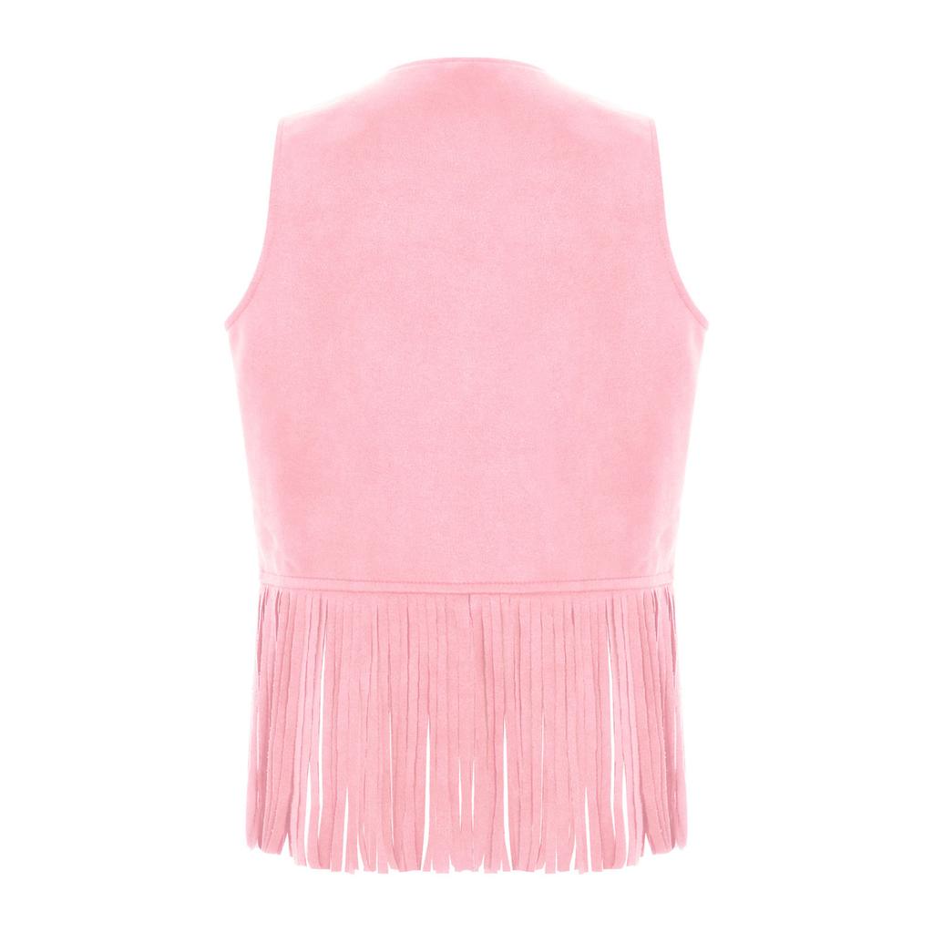 Unisex Dětská kovbojská vesta Otevřená vesta Hruď Ozdobné cvočky Design střapců Třásně Lem Západní párty kostým