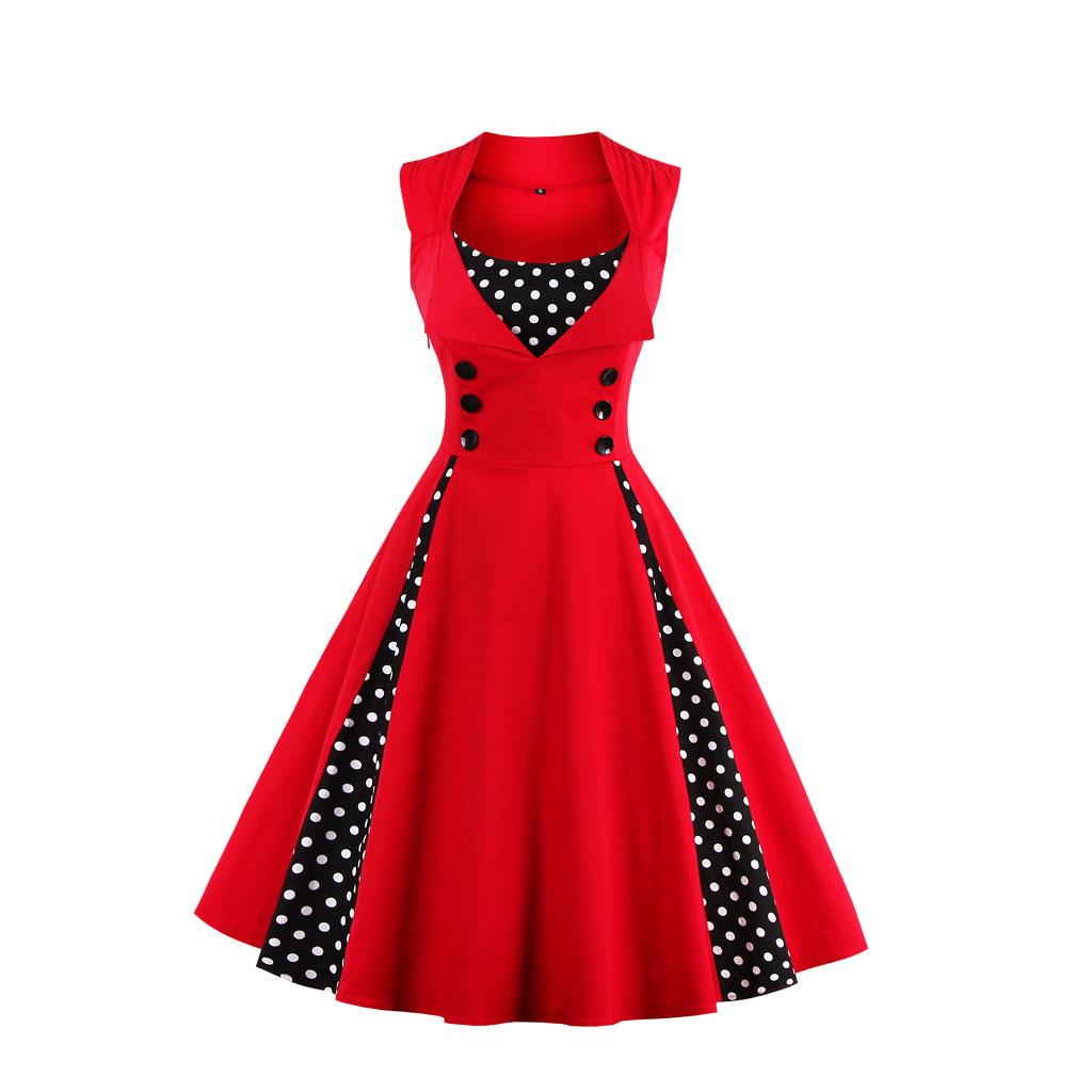 Women's Retro Gothic Red Polka Dot Swing Dress - 1950s Style