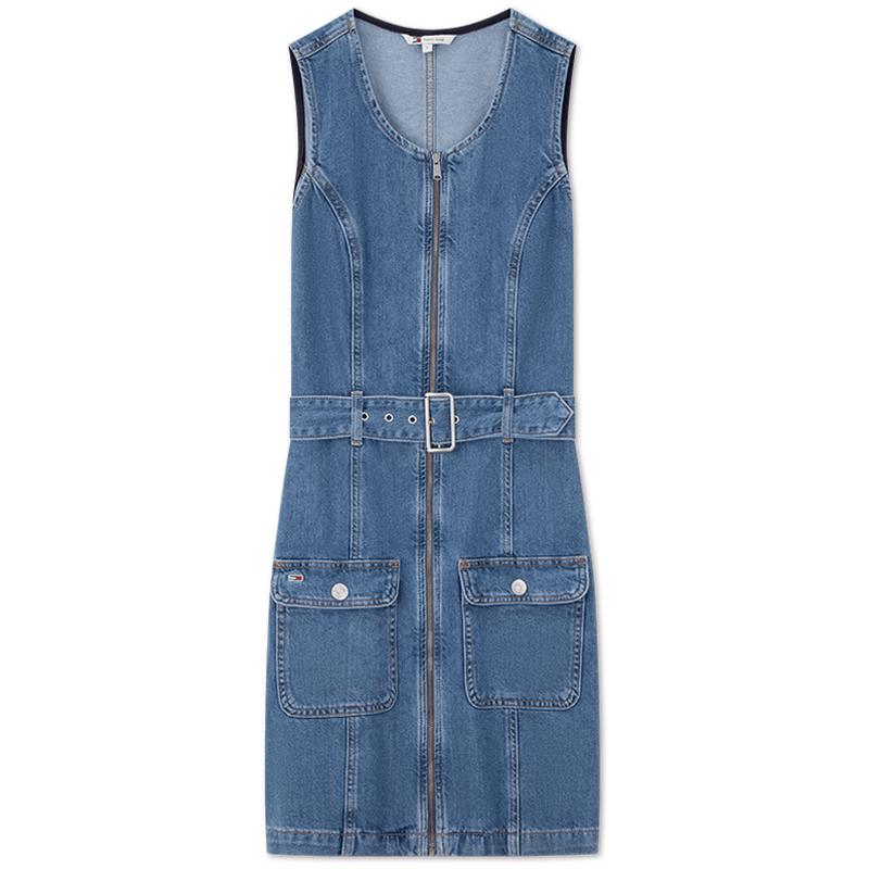 

TOMMY JEANS Women s Belted Denim Sleeveless Dress XS