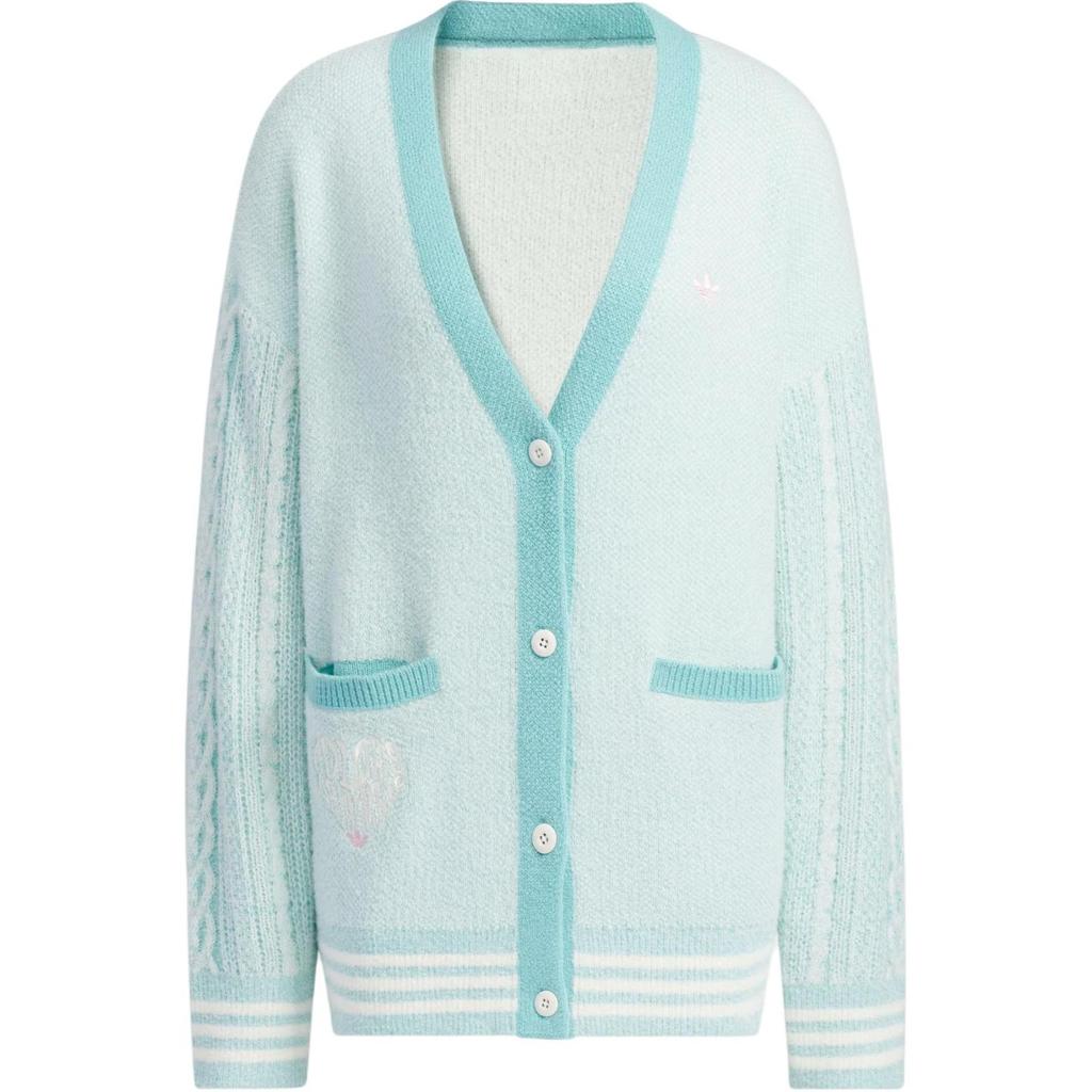 Adidas Originale SS24 V-Day Bestickter Buchstaben Colorblock Lässiger Strickpullover Damen Oberteile Mintgrün JE8281