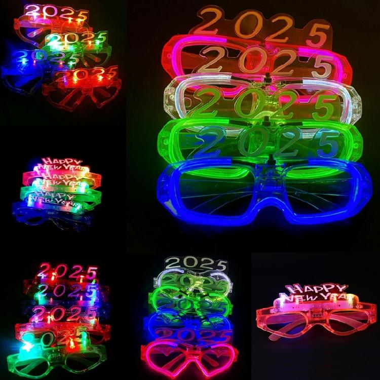 2025 Light up Glasses 2025 New Year Party Eyeglasses Decoration Photography Props for New Years Party Christmas Wedding