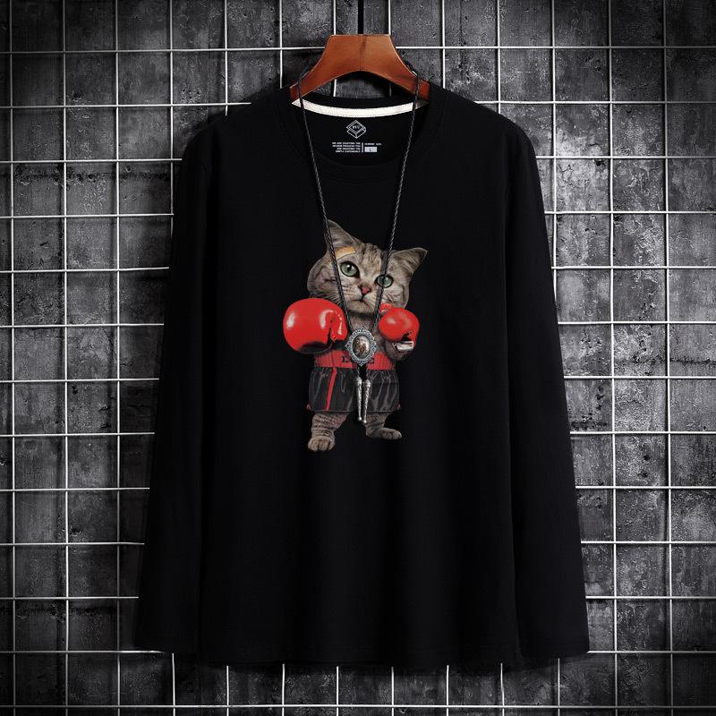 QICED Spring and Autumn Sweatshirt Men's Long Sleeve T-shirt Loose Versatile Casual O-Neck Pullover