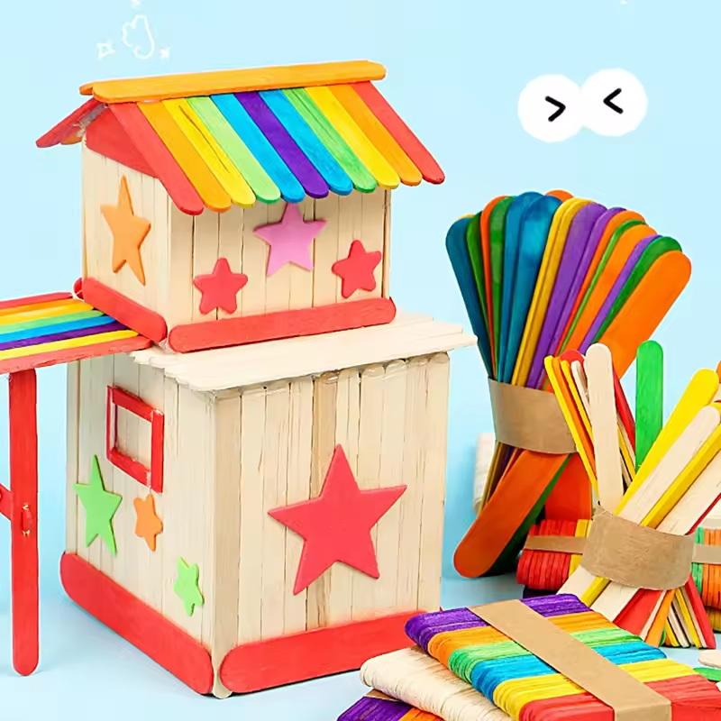 100Pcs Wooden Chip Natural Handicraft Material Ice Cream Sticks For Children'S Diy Handmade Wood Strip Party Creative Supplies