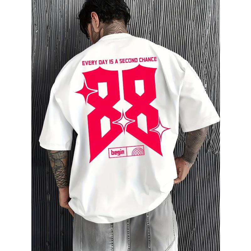 

American Street-Style Inspirational T-Shirt with Red 88 Number Print – A Single Top for Trendsetters to Stand Out & Go Viral 4XL білий
