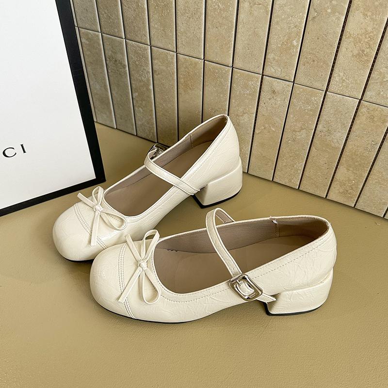 Ballet Style Butterfly-knot Mary Jane Shoes for Women Concise Dress Thick Heel Ladies Footwear
