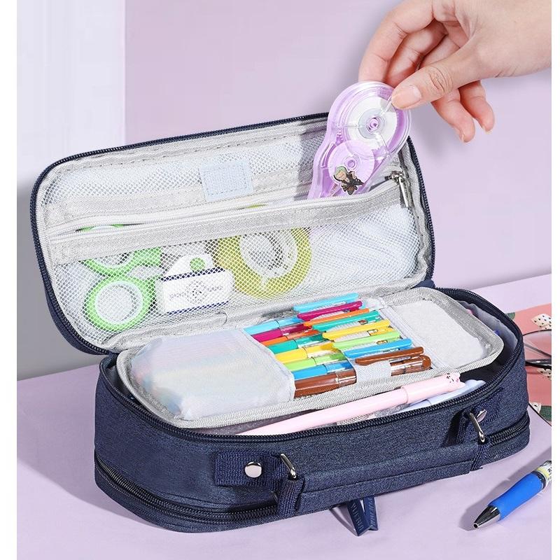 Simple Canvas Multi-layer Pencil Case Multi-functional Portable Stationery Box