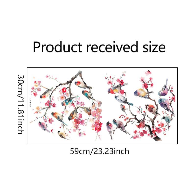 Flower Birds Stickers Window Decor Vinyl Art Spring Flowers Glass Wall Decal for Home Bathroom Kids Room Decoration